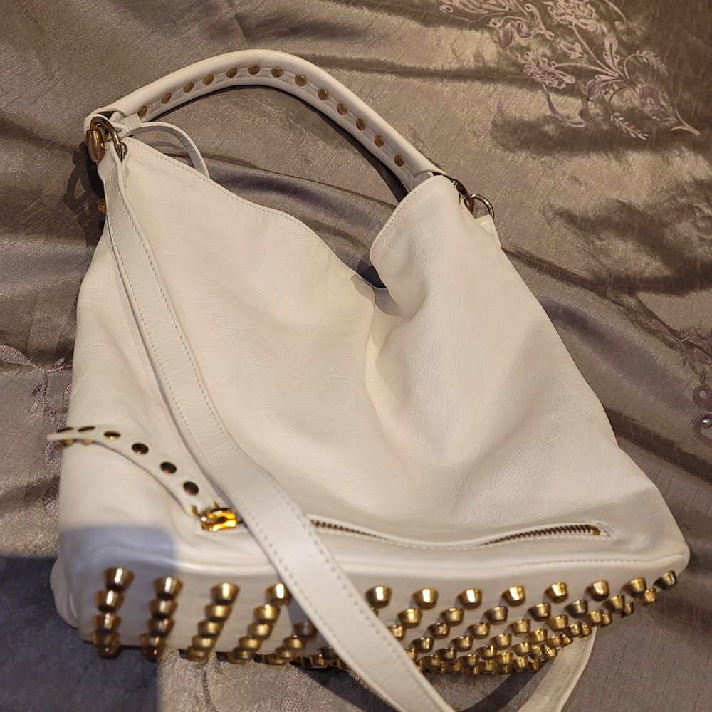 White Studded Hobo Bag